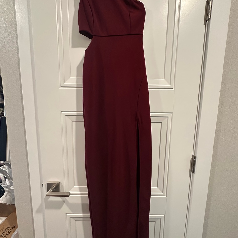 Lulus Simply Beautiful Burgundy One-Shoulder Cutout Maxi Dress